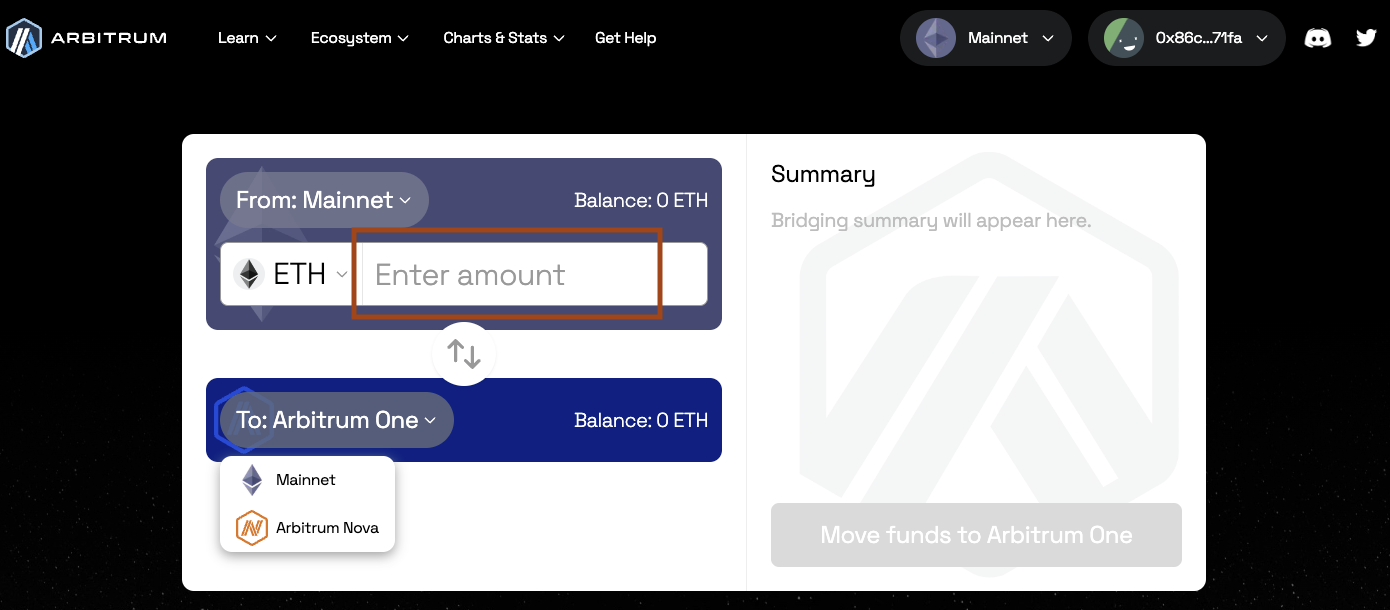 Enter the amount of tokens to bridge